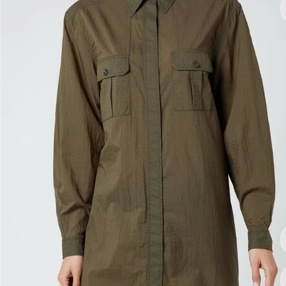 GANNI Olive green shirt-dress in 100% fine cotton ripstop. 2018 Collection. - Picture 3 of 6